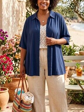 Blue Sky Linen Bamboo Button-down Size 1X Ptp 26"
